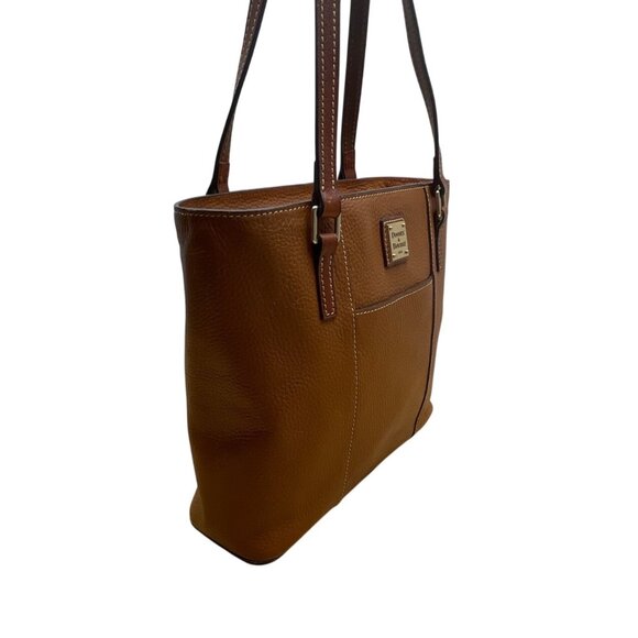 Dooney & Bourke Tan Brown Pebbled Leather Gold Accents Double Strap Shoulder Bag - Picture 6 of 16